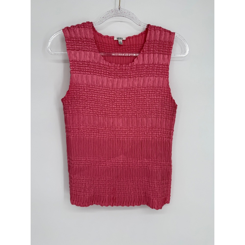 Nicola Pink Popcorn Crinkle Texture Sleeveless Scoop Neck Tank Top Sz L